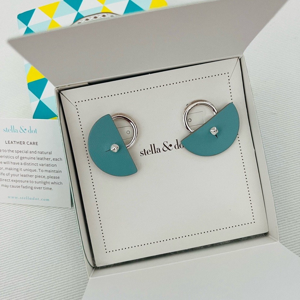 Stella & Dot Color Pop Front Facing Silver Hoops Reversible Leather Earring,1”